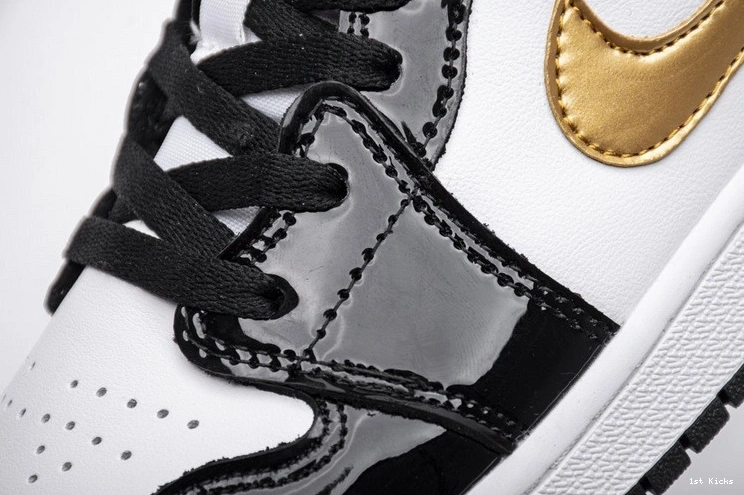 1 Black Gold  Mid Jordan Patent  White 852542-007 0410